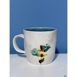 Starbucks 2009 Orchid Floral Mug Bone China Teal White 12oz Watercolor